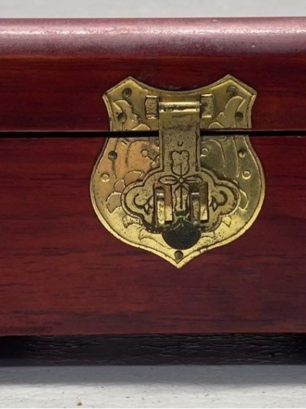 Antique-Style Red wood Jewelry Box with Brass Accents